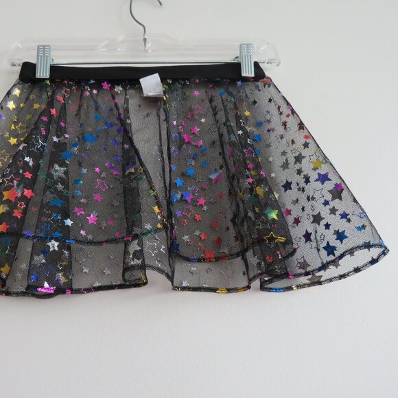 IHEARTRAVES Rainbow Stars Open Front Black Mesh Mini Skirt Festival Rave Size S - Picture 9 of 15